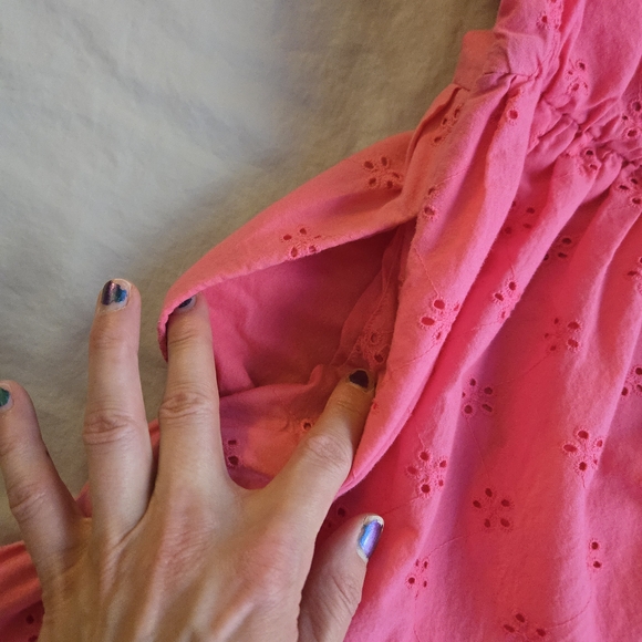 J. Crew Vibrant Pink Eyelet Tiered Skirt Vneck Ruffle Sleeveless Midi Dress - Picture 11 of 12